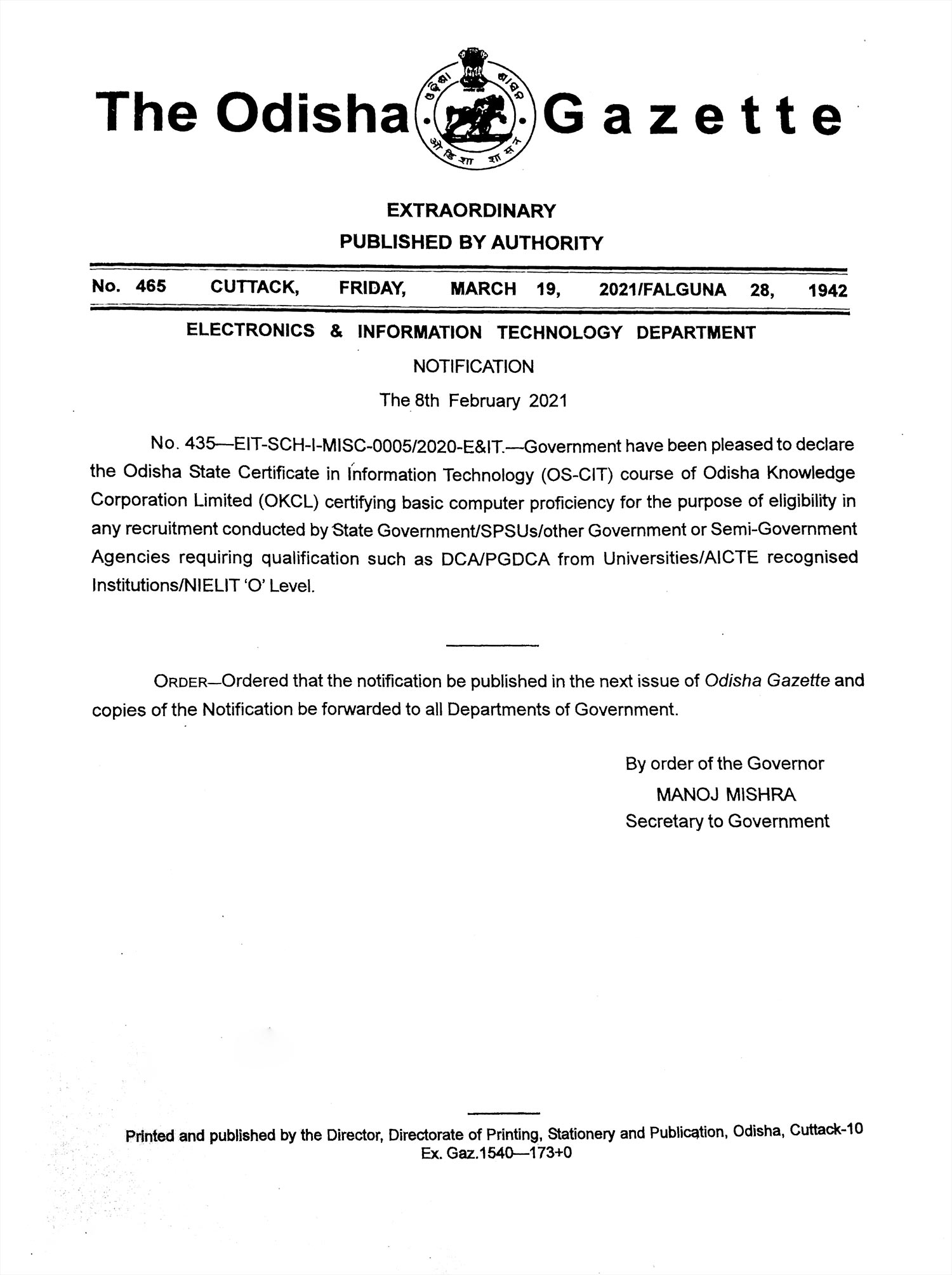 Government Resolution OS CIT Government Resolution OS CIT